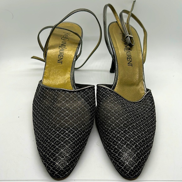 Yves Saint Laurent Auth Gray/Gold Strappy Stiletto Heel Shoes **Size 10** 🔥🔥 - Picture 2 of 10